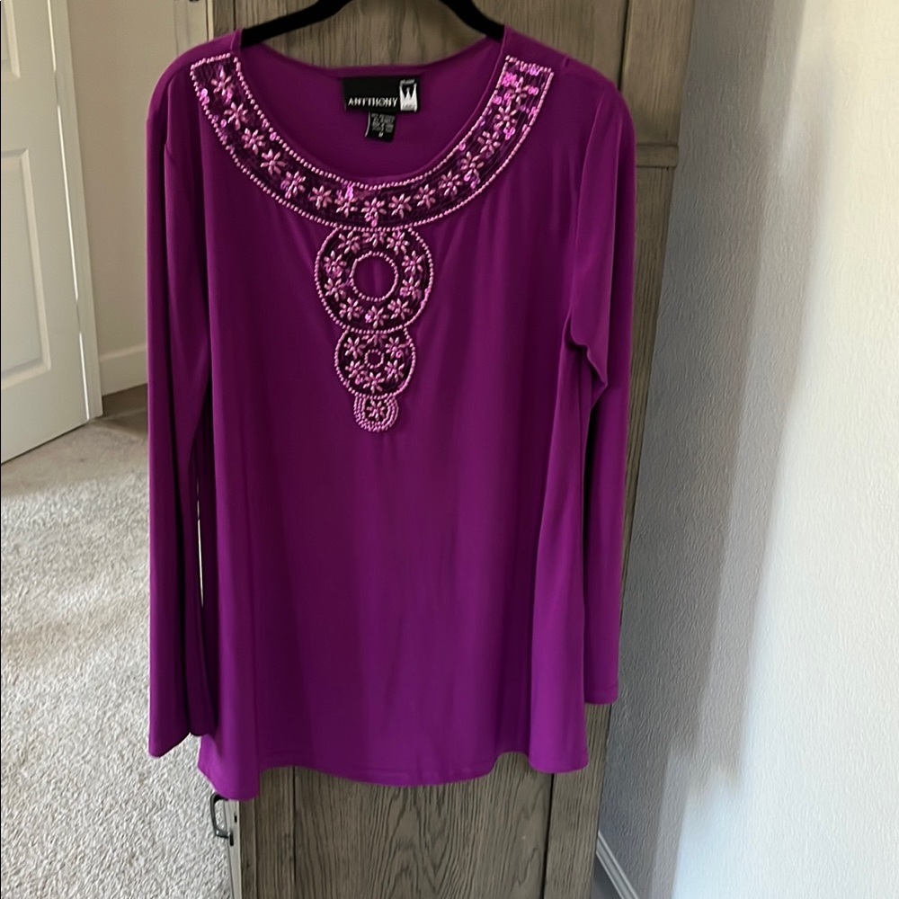 Antthony Embellished Long Sleeve Purple Blouse